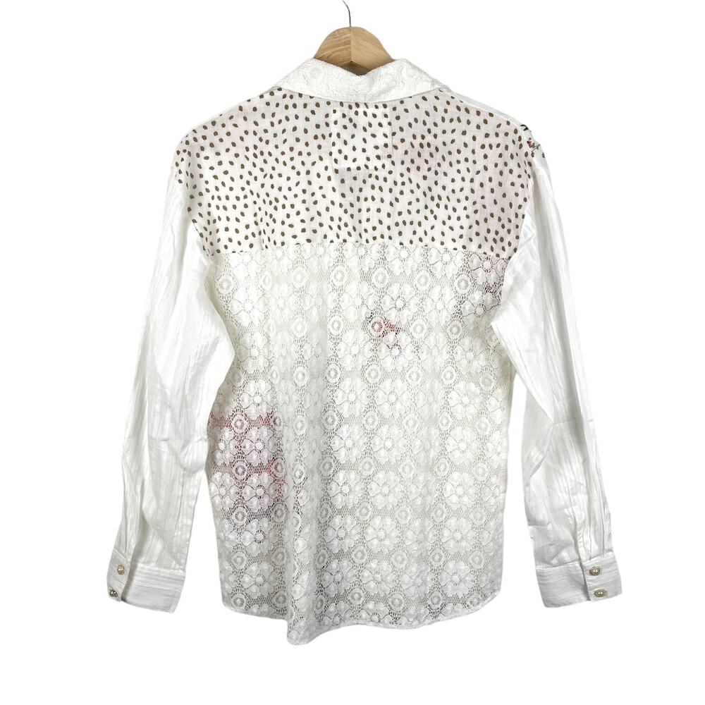 River Island Floral Embroidered Patchwork Lace Button Up Shirt White Size S - Picture 4 of 13
